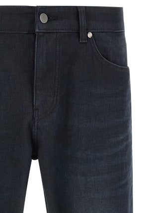 Blue Cotton Straight-Leg Jeans