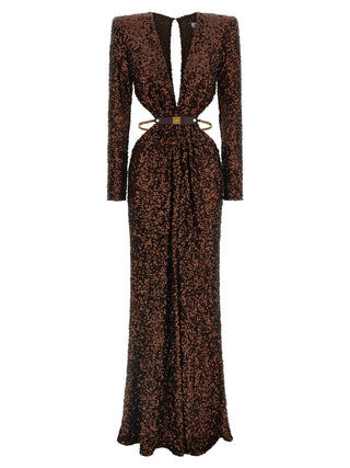 Brown Polyester Long Dress