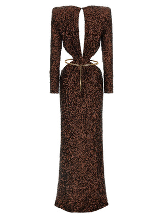 Brown Polyester Long Dress