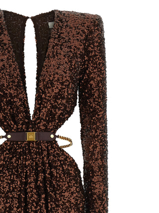 Brown Polyester Long Dress