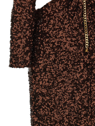 Brown Polyester Long Dress