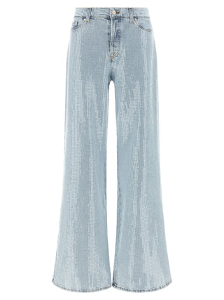 Blue Cotton Flared Jeans