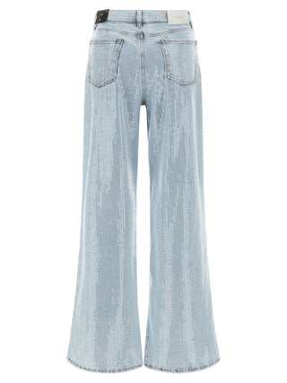Blue Cotton Flared Jeans