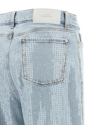 Blue Cotton Flared Jeans