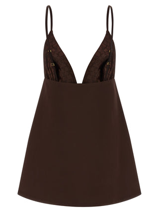 Brown Polyester Short Dress