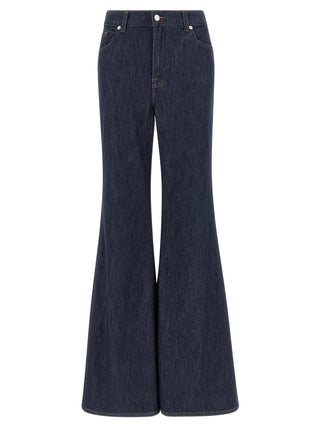 Blue Cotton Flared Jeans