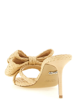 Beige Raffia Stiletto Heel Sandals