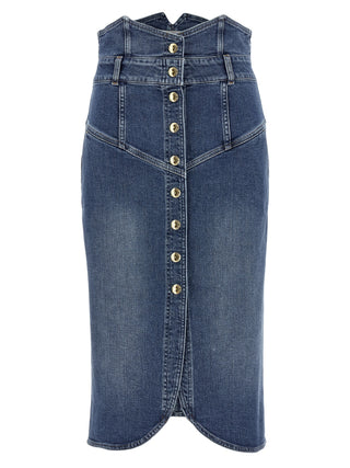 Blue Cotton Midi Skirt