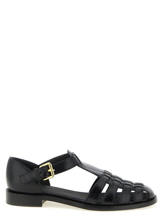 Black Calfskin Flat Sandals