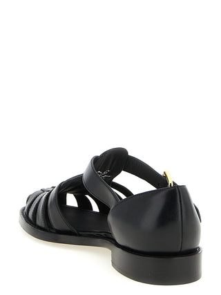 Black Calfskin Flat Sandals