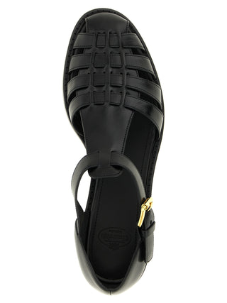 Black Calfskin Flat Sandals