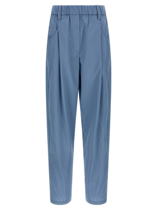 Blue Cotton Casual Pants