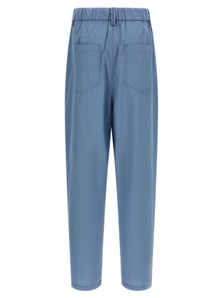Blue Cotton Casual Pants
