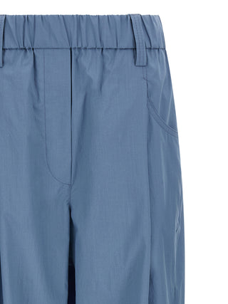 Blue Cotton Casual Pants