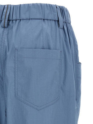 Blue Cotton Casual Pants
