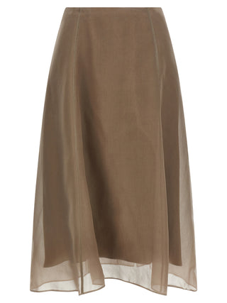 Beige Silk Midi Skirt