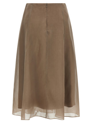 Beige Silk Midi Skirt