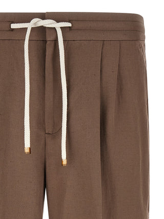 Brown Linen Casual Pants