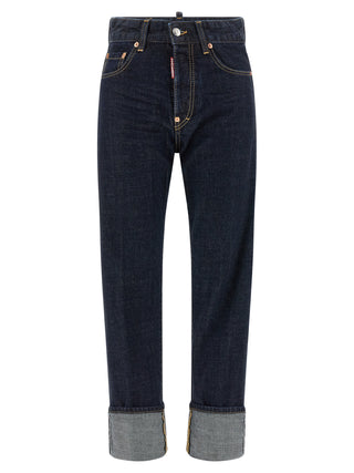 Jeans de pierna recta de algodón azul
