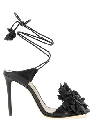 Black Cowhide Stiletto Heel Sandals