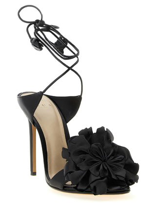 Black Cowhide Stiletto Heel Sandals