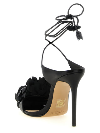Black Cowhide Stiletto Heel Sandals