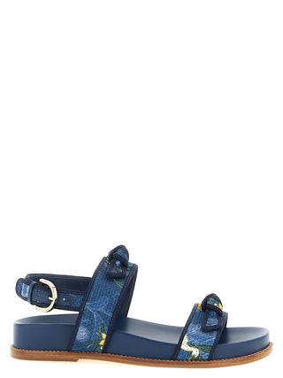 Blue Cowhide Flat Sandals