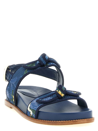 Blue Cowhide Flat Sandals