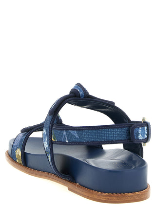 Blue Cowhide Flat Sandals