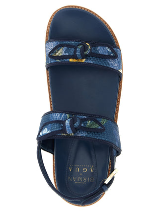 Blue Cowhide Flat Sandals