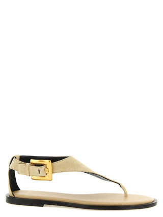 Sandalias planas de piel de becerro beige  
