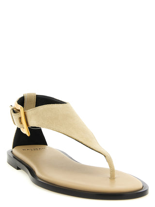 Sandalias planas de piel de becerro beige  