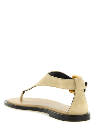 Sandalias planas de piel de becerro beige  