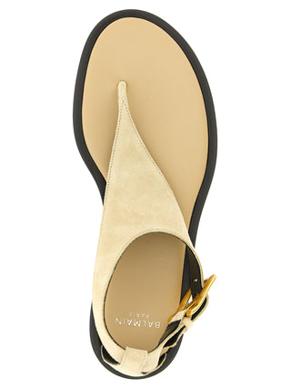 Sandalias planas de piel de becerro beige  