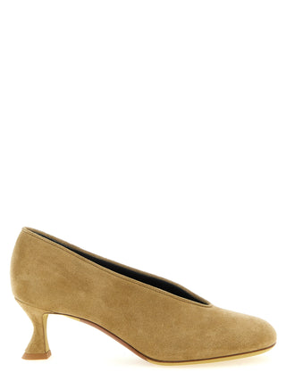 Zapatos de tacón medio beige de piel de becerro