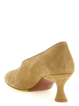 Zapatos de tacón medio beige de piel de becerro