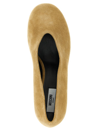 Zapatos de tacón medio beige de piel de becerro