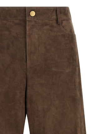 Brown Lamb Leather Casual Pants
