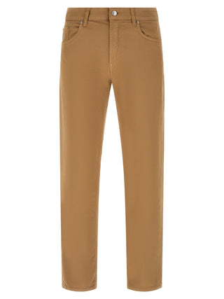 Beige Cotton Straight-Leg Jeans