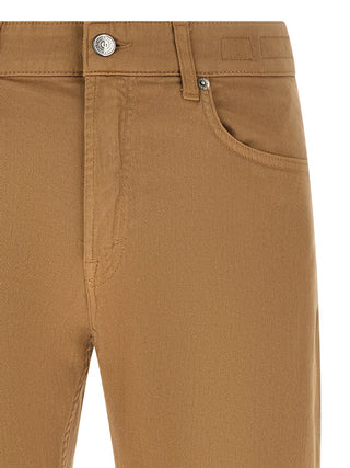 Beige Cotton Straight-Leg Jeans