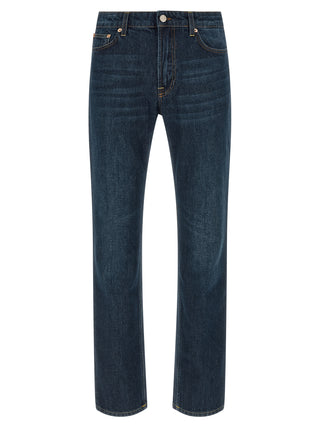 Blue Cotton Straight-Leg Jeans