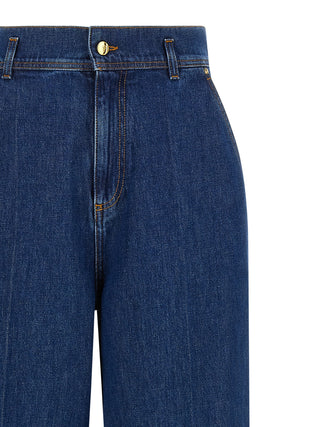 Blue Cotton High-Waisted Jean