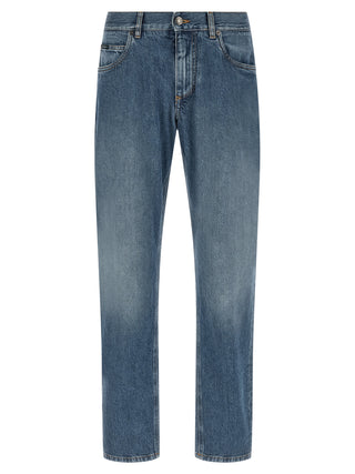 Blue Cotton Straight-Leg Jeans