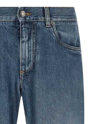 Blue Cotton Straight-Leg Jeans