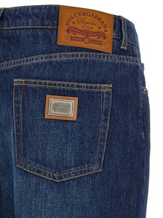Blue Cotton Straight-Leg Jeans