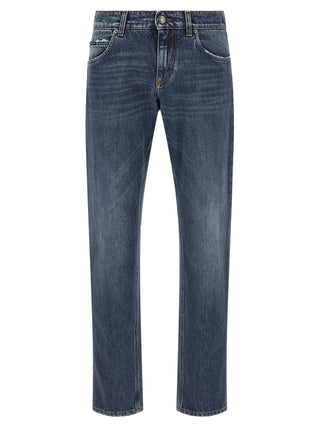 Blue Cotton Straight-Leg Jeans