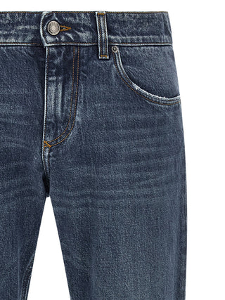 Blue Cotton Straight-Leg Jeans