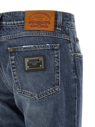 Blue Cotton Straight-Leg Jeans