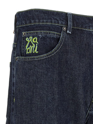 Blue Cotton Straight-Leg Jeans
