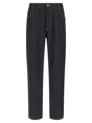 Blue Cotton High-Waisted Jean